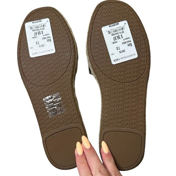 Michael Kors Metallic Gold Textured Leather Slides Size 7 NEW - Picture 9 of 10